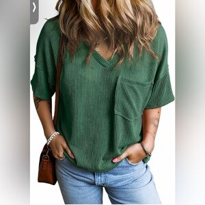 NEW Green Short Sleeve Ribbed Dressy Oversized T Shirt M